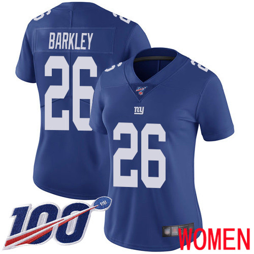 Women New York Giants 26 Saquon Barkley Royal Blue Team Color Vapor Untouchable Limited Player 100th Season Football NFL Jersey